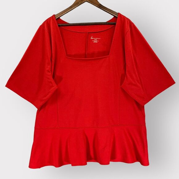 Lane Bryant Blouse‎ Women 26/28 Red Peplum Hem Square Neck Stretch E56 - Picture 1 of 13